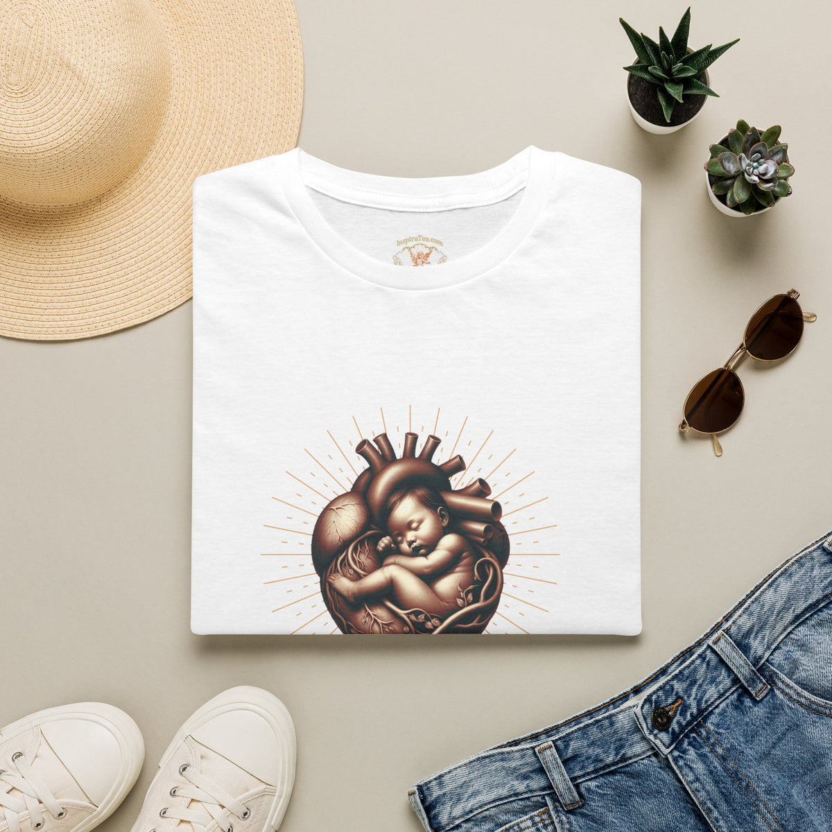 Baby in Heart Graphic Tee — ‘Protect the Vulnerable’ Pro-Life Catholic Devotional Shirt