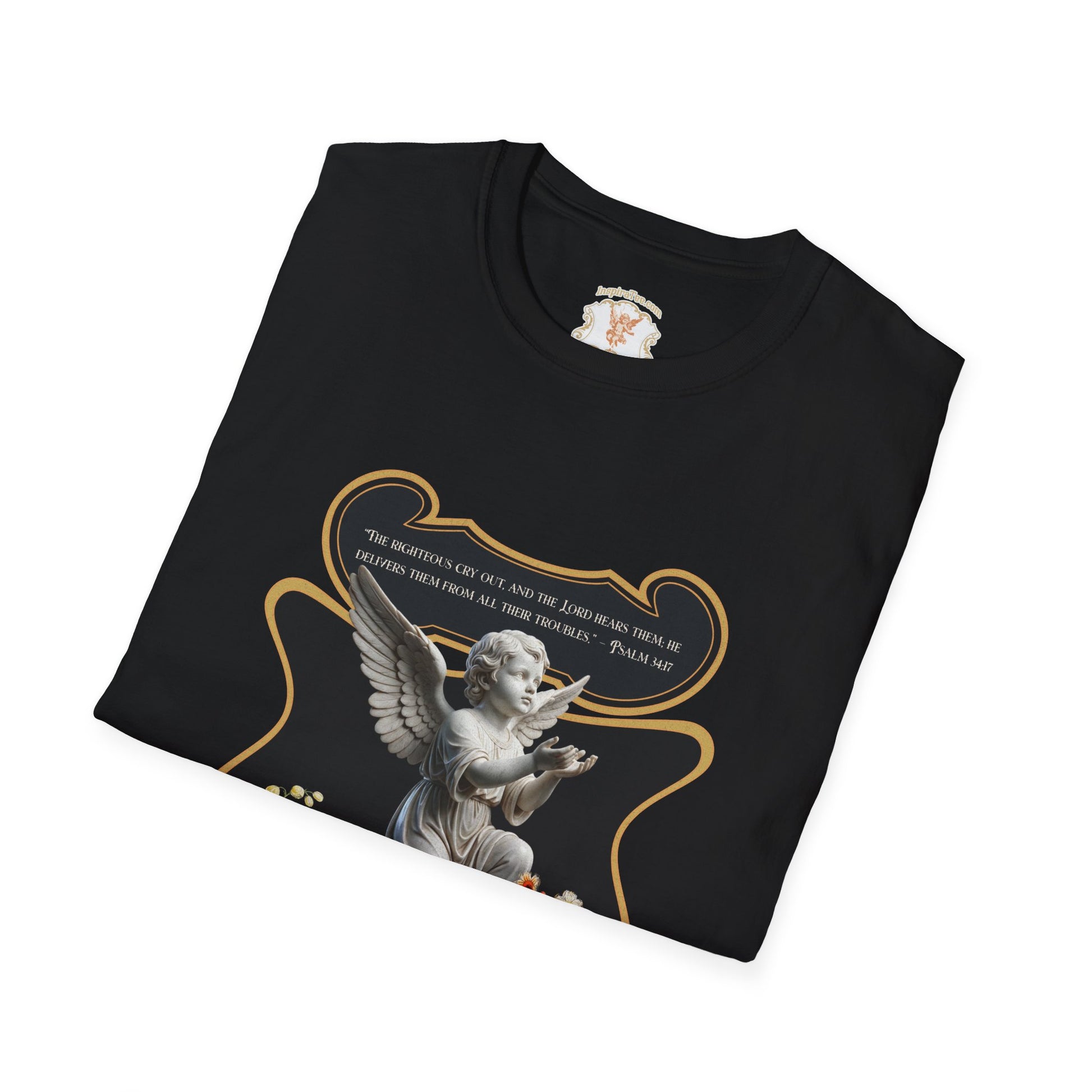 Folded black t-shirt with 'Schloss Navier' text on a white background