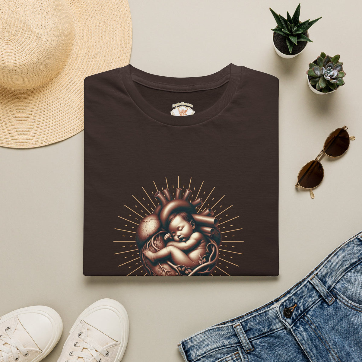 Baby in Heart Graphic Tee — ‘Protect the Vulnerable’ Pro-Life Catholic Devotional Shirt