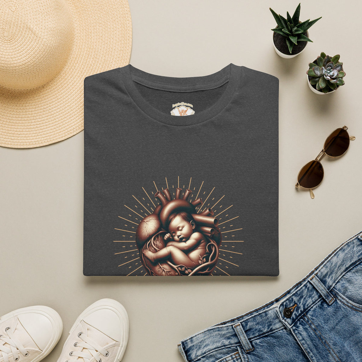 Baby in Heart Graphic Tee — ‘Protect the Vulnerable’ Pro-Life Catholic Devotional Shirt