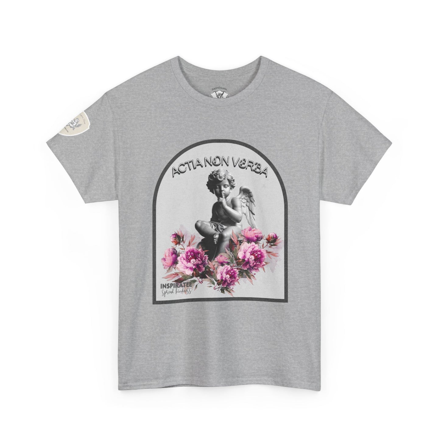 Angel Statue Floral Tee — "Acta Non Verba" Graphic Shirt