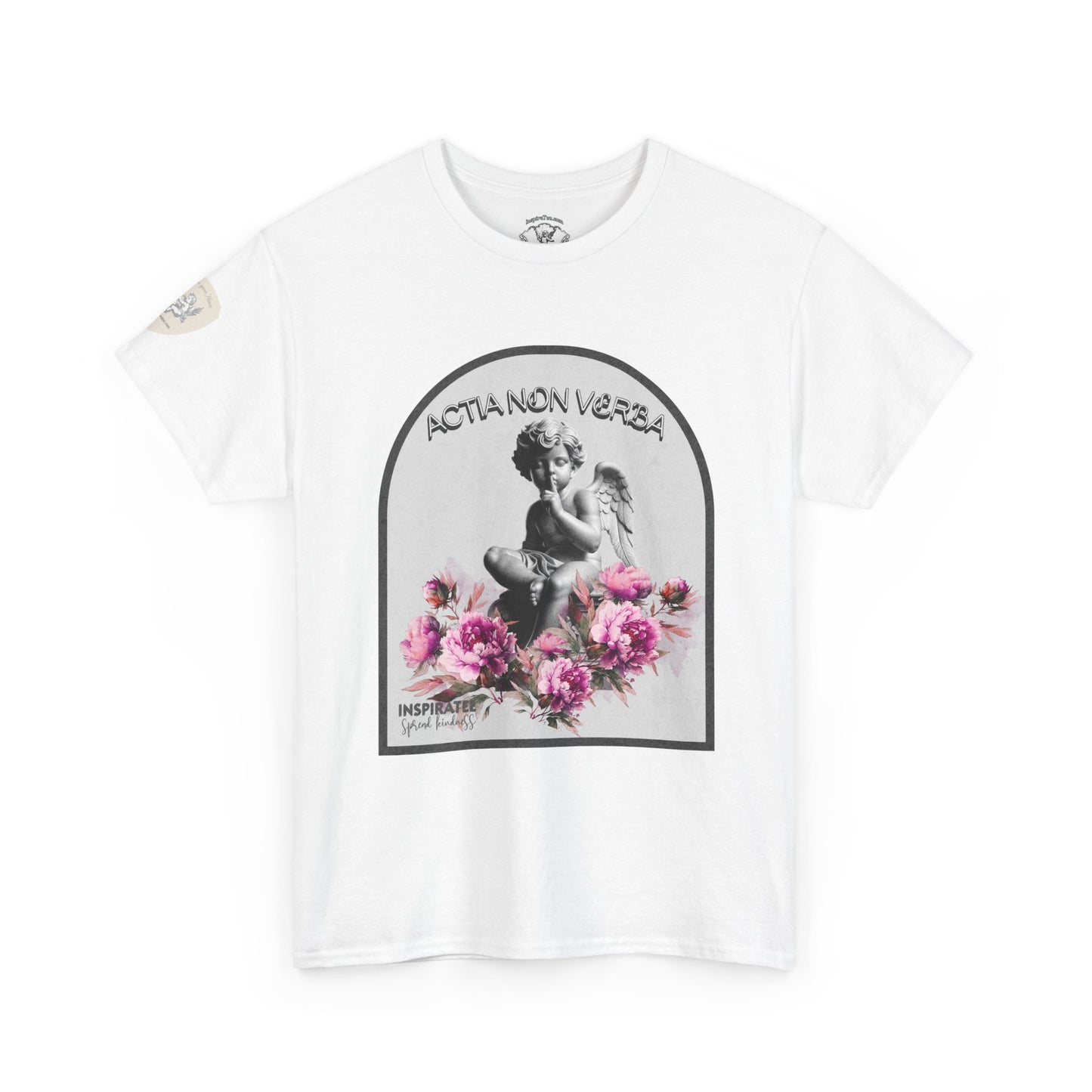 Angel Statue Floral Tee — "Acta Non Verba" Graphic Shirt