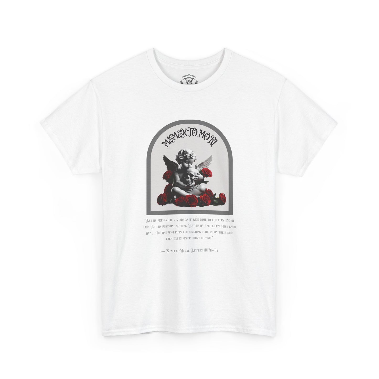 White t-shirt with graphic design on a white background