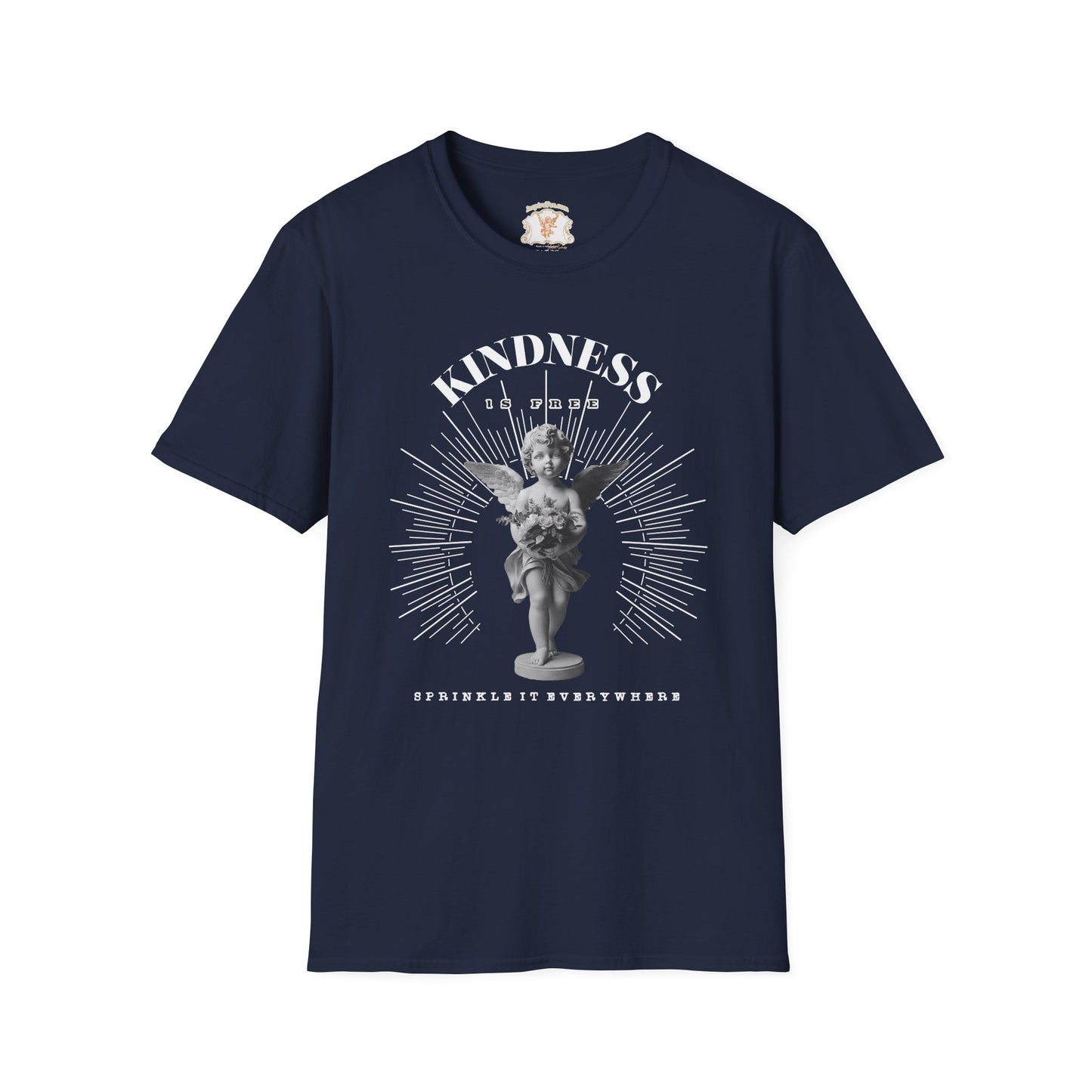 Cherub Statue Graphic Tee — 'Kindness is free' Vintage Angel T-Shirt