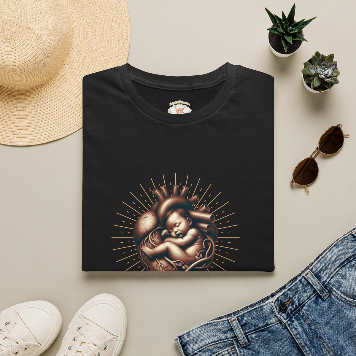 Baby in Heart Graphic Tee — ‘Protect the Vulnerable’ Pro-Life Catholic Devotional Shirt