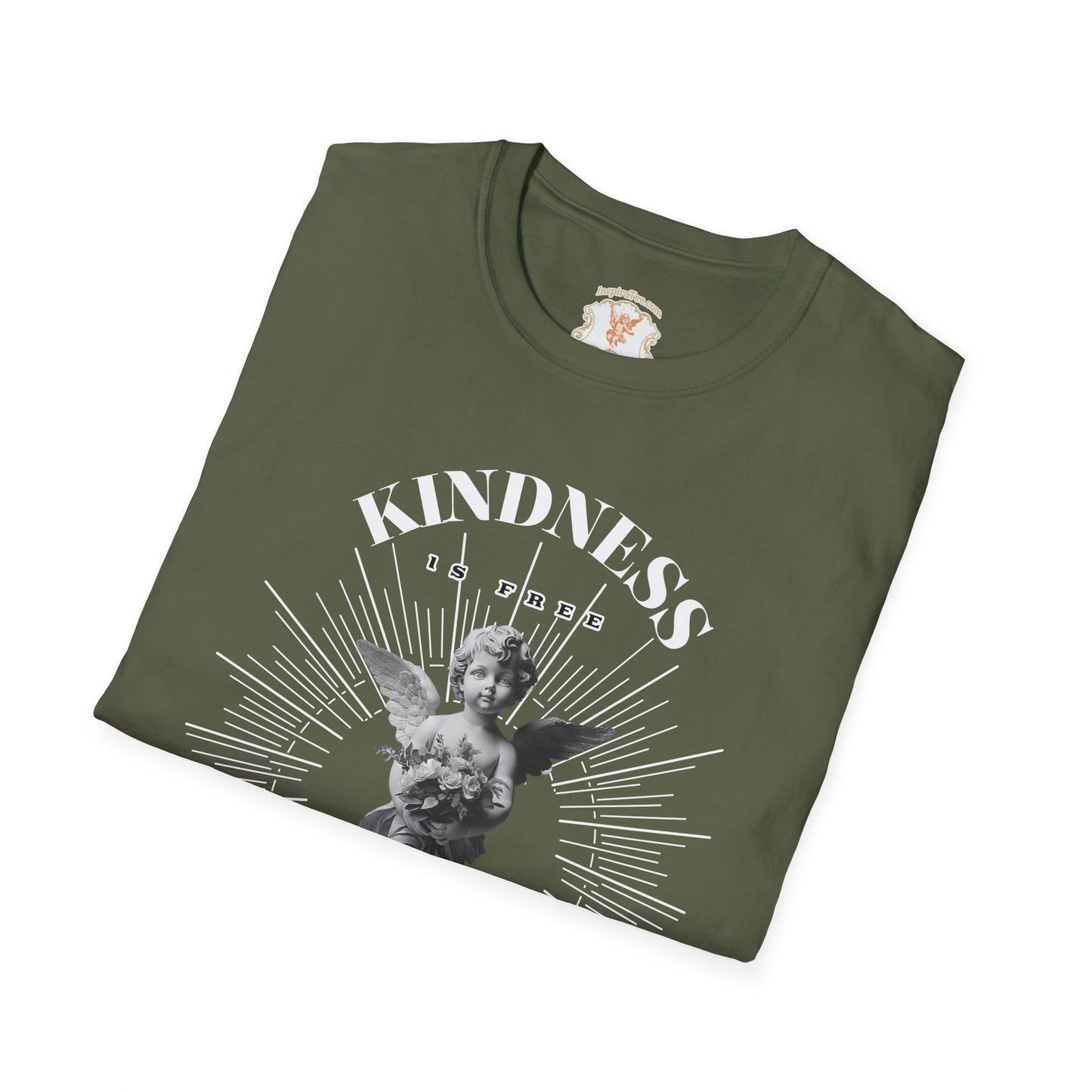 Cherub Statue Graphic Tee — 'Kindness is free' Vintage Angel T-Shirt