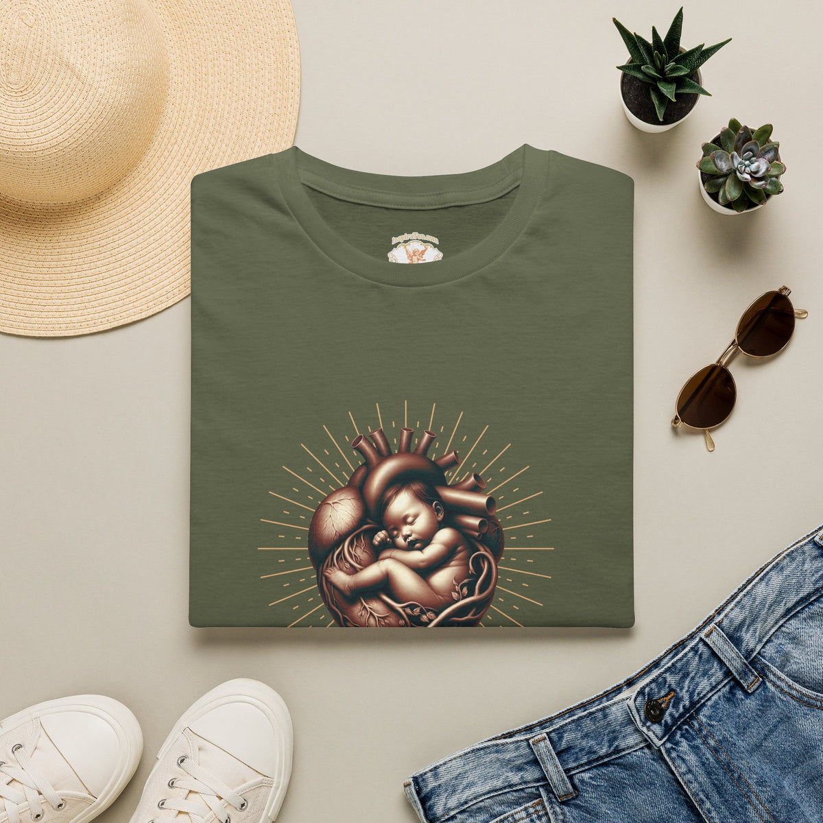 Baby in Heart Graphic Tee — ‘Protect the Vulnerable’ Pro-Life Catholic Devotional Shirt