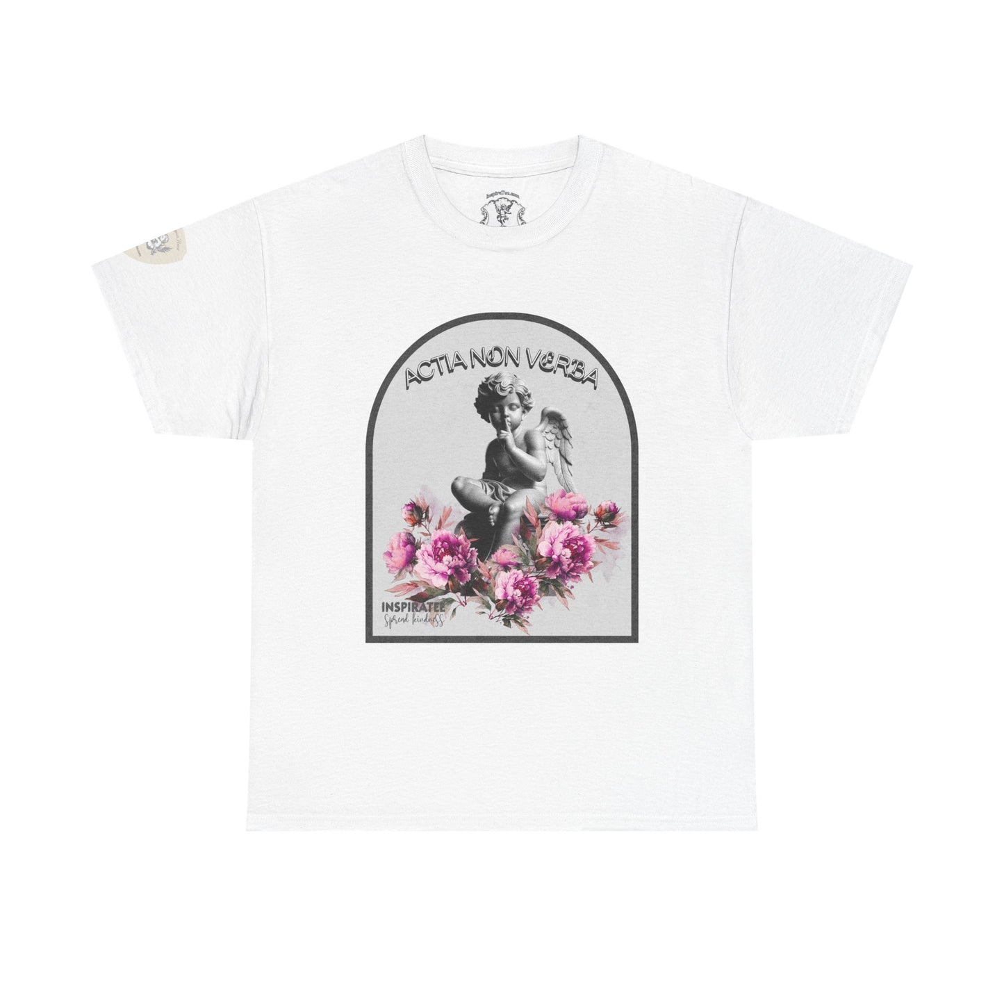 Angel Statue Floral Tee — "Acta Non Verba" Graphic Shirt