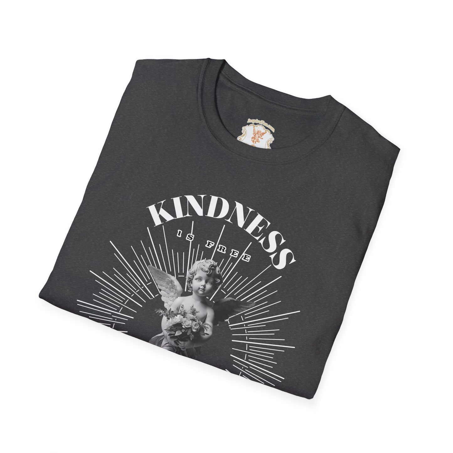 Cherub Statue Graphic Tee — 'Kindness is free' Vintage Angel T-Shirt