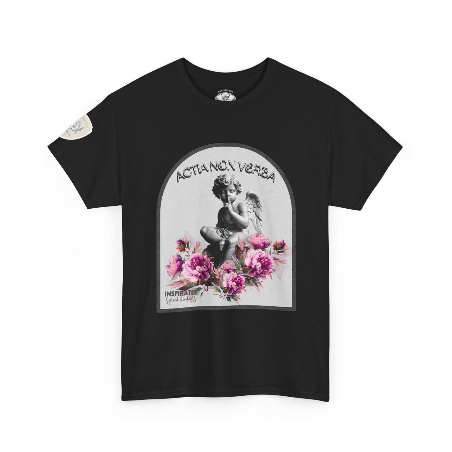 Angel Statue Floral Tee — "Acta Non Verba" Graphic Shirt